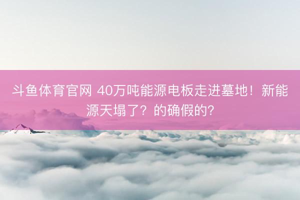 斗鱼体育官网 40万吨能源电板走进墓地！新能源天塌了？的确假的？